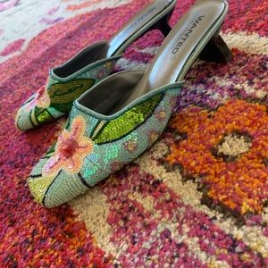 Vintage floral sequence beaded mules